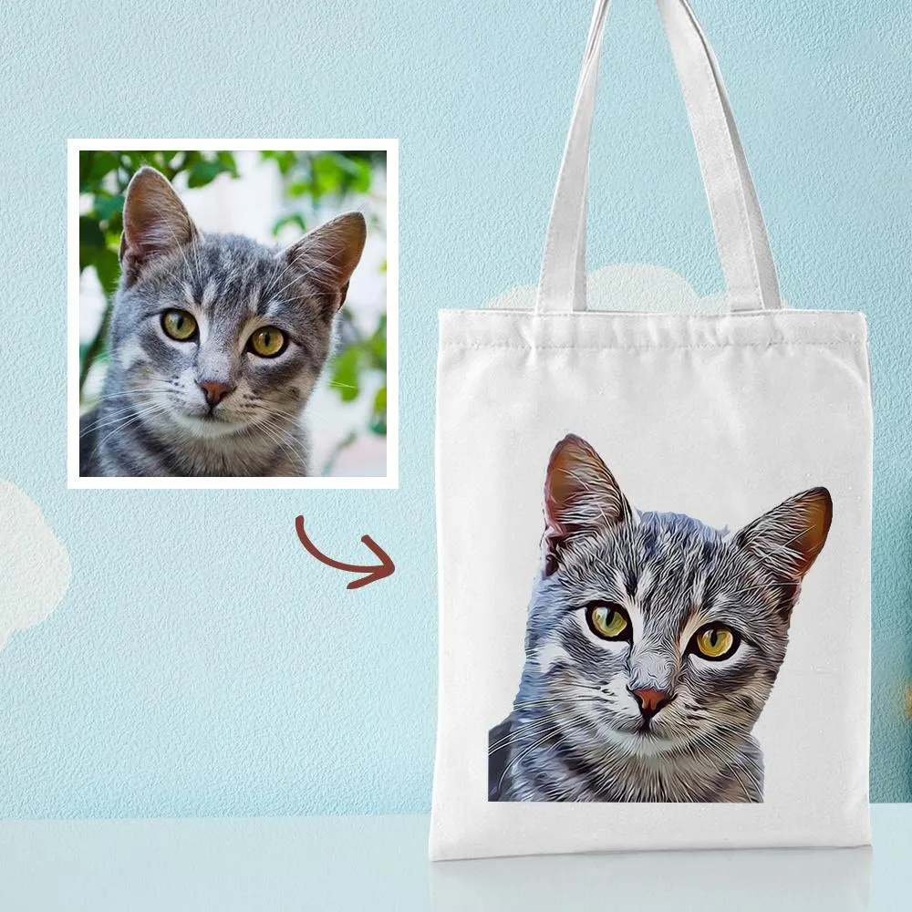 Custom Pet Portrait Canvas Tote Bag Personalized Canvas Bags DIY Gift