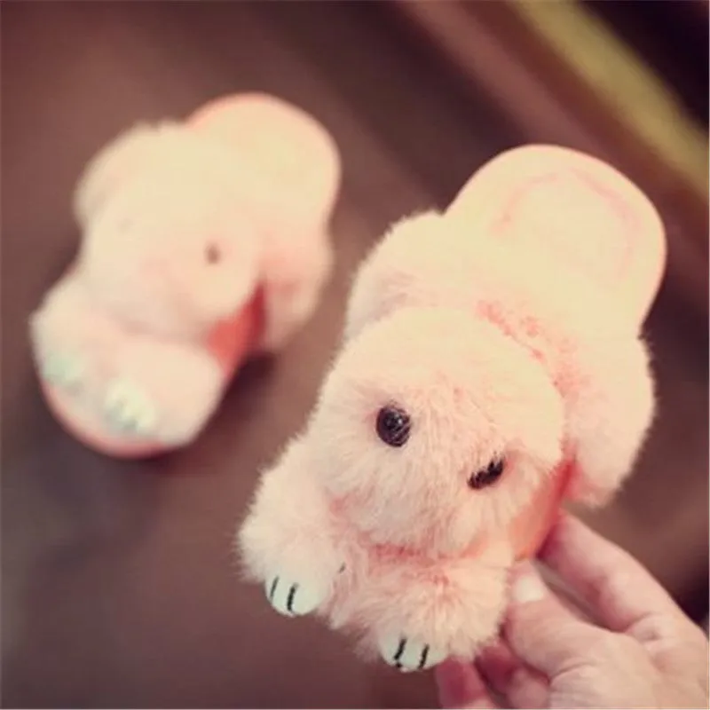 Cute Kids' Winter Slippers with Rex Rabbit Fur for Girls