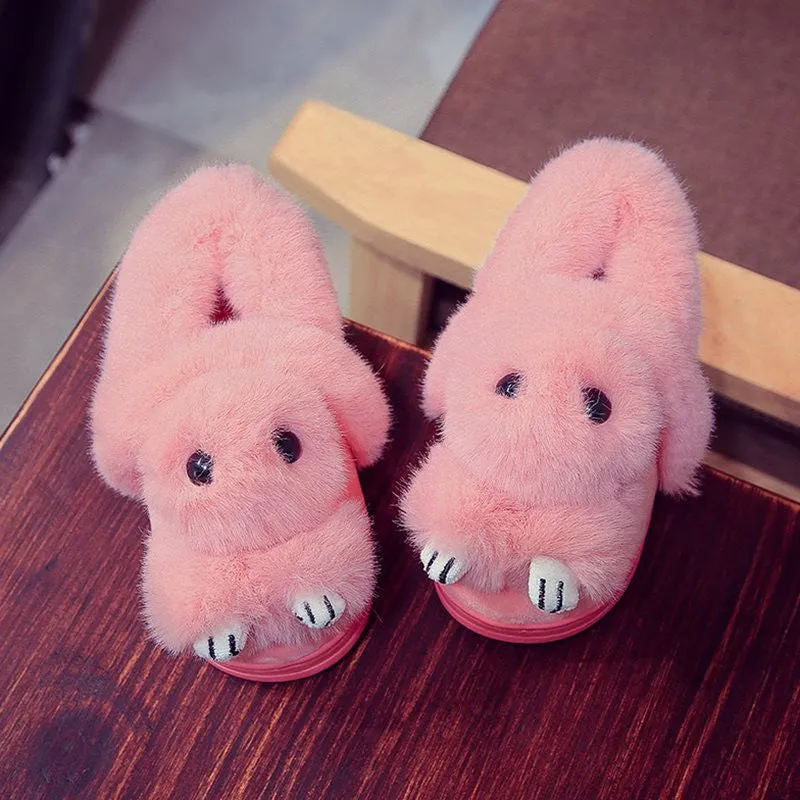 Cute Kids' Winter Slippers with Rex Rabbit Fur for Girls