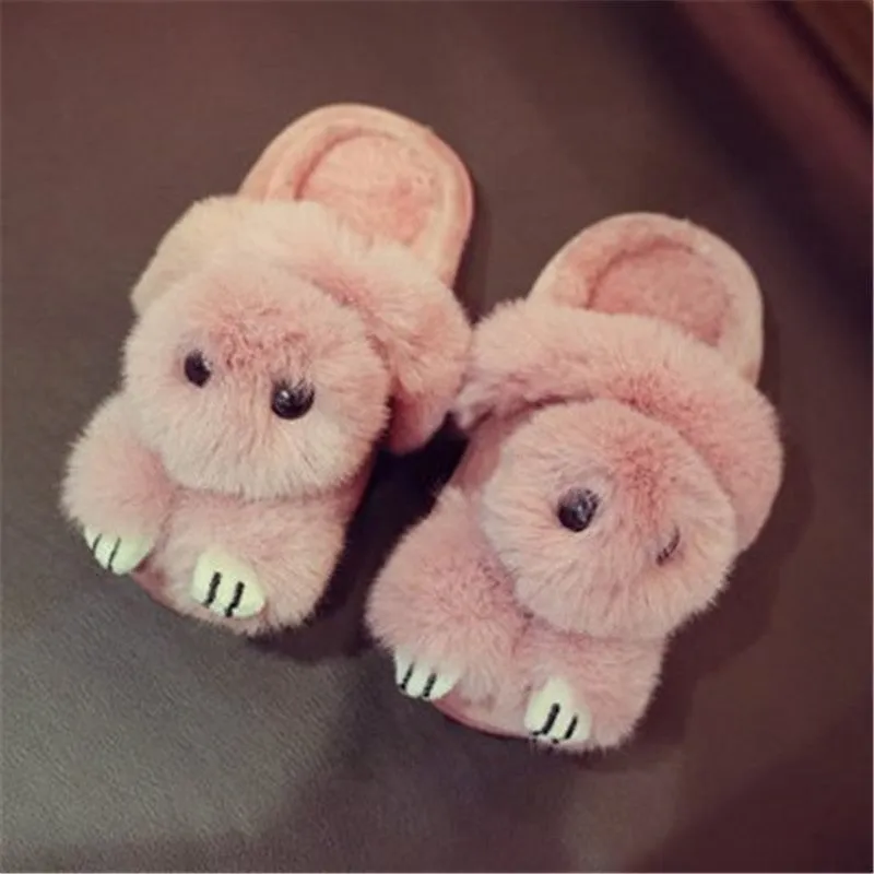 Cute Kids' Winter Slippers with Rex Rabbit Fur for Girls