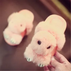 Cute Kids' Winter Slippers with Rex Rabbit Fur for Girls