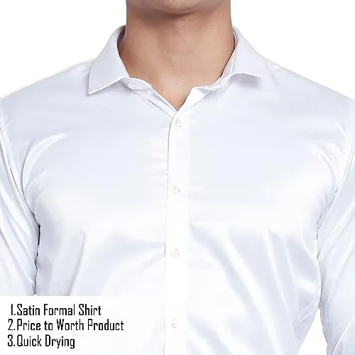 CVC by Solid Men's 100% Thai Silk Solid Full Sleeves Regular Fit Causal/Formal Shirt (38, White)