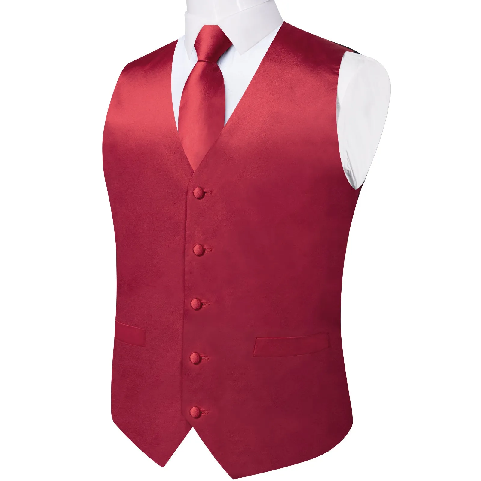 Dark Red Solid Satin Men's Vest Tie Set