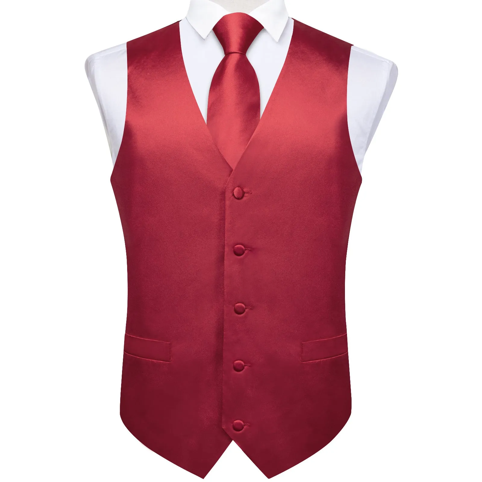 Dark Red Solid Satin Men's Vest Tie Set