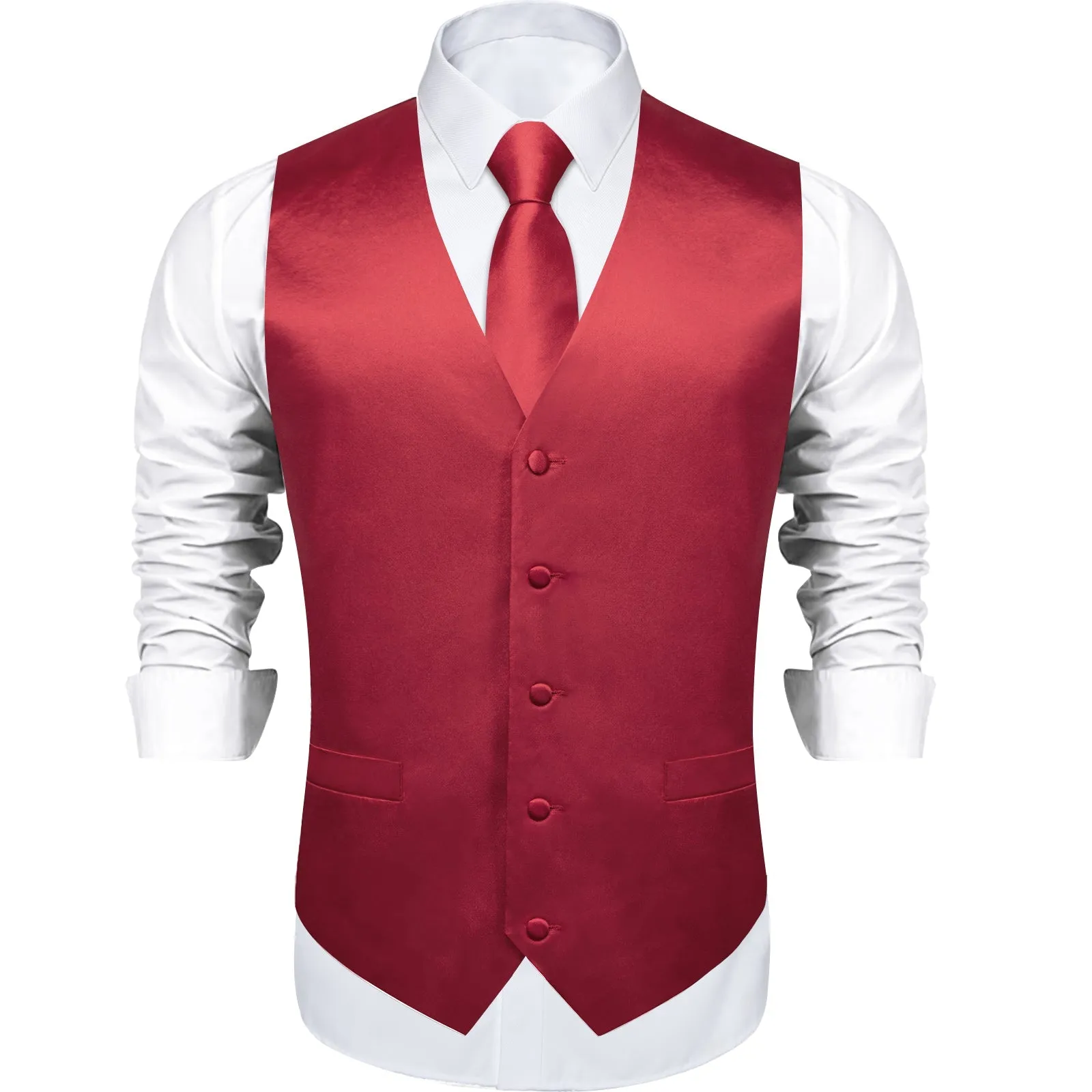 Dark Red Solid Satin Men's Vest Tie Set