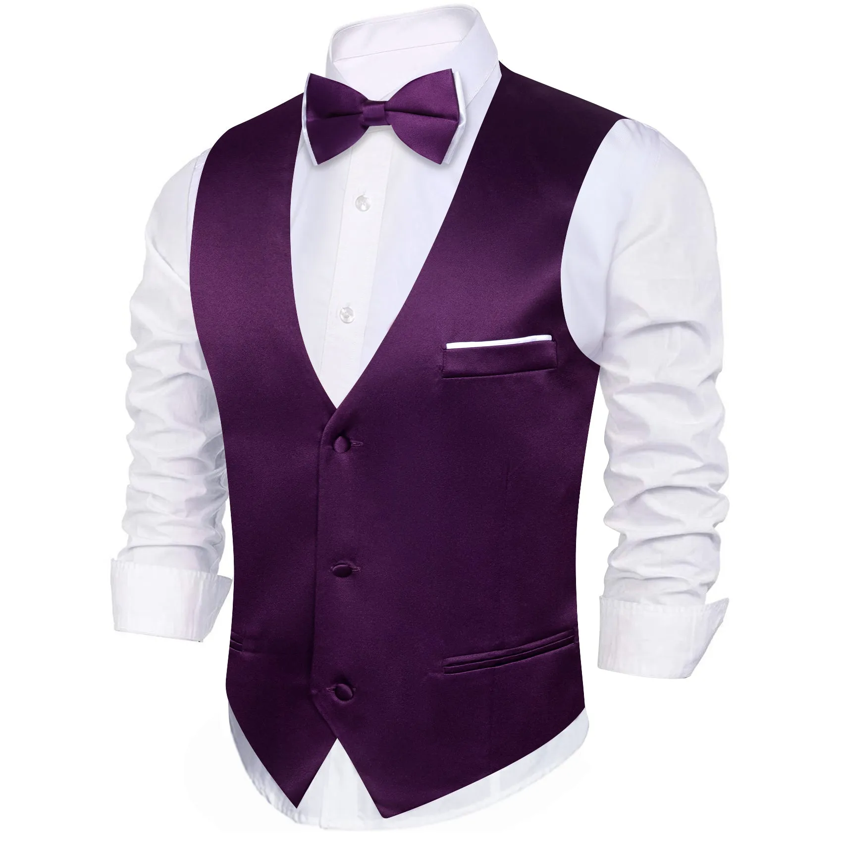 DarkMagenta Solid Silk Men's Vest Bow Tie Set Waistcoat Suit Set