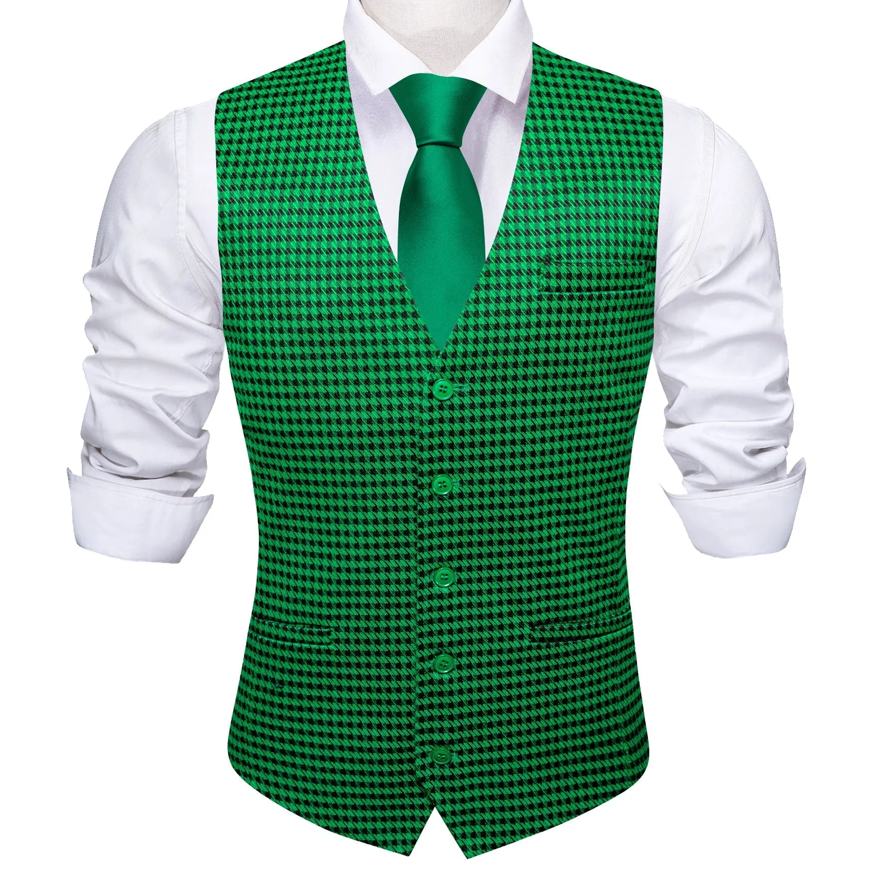 Emerald Green Plaid Jacquard Men's Single Vest