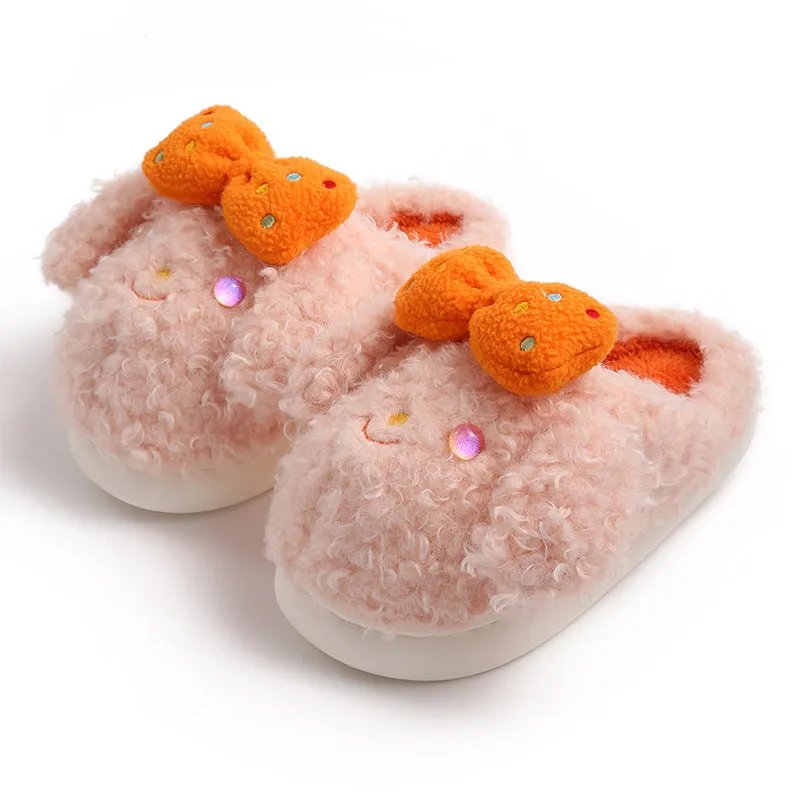 Fluffy Coral Fleece Slippers with Bows for Women