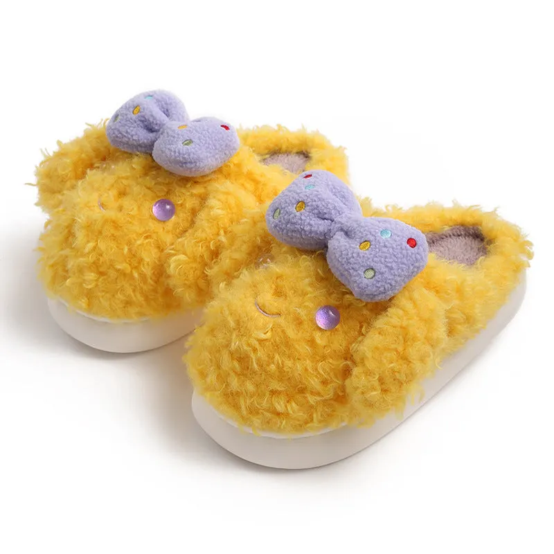 Fluffy Coral Fleece Slippers with Bows for Women