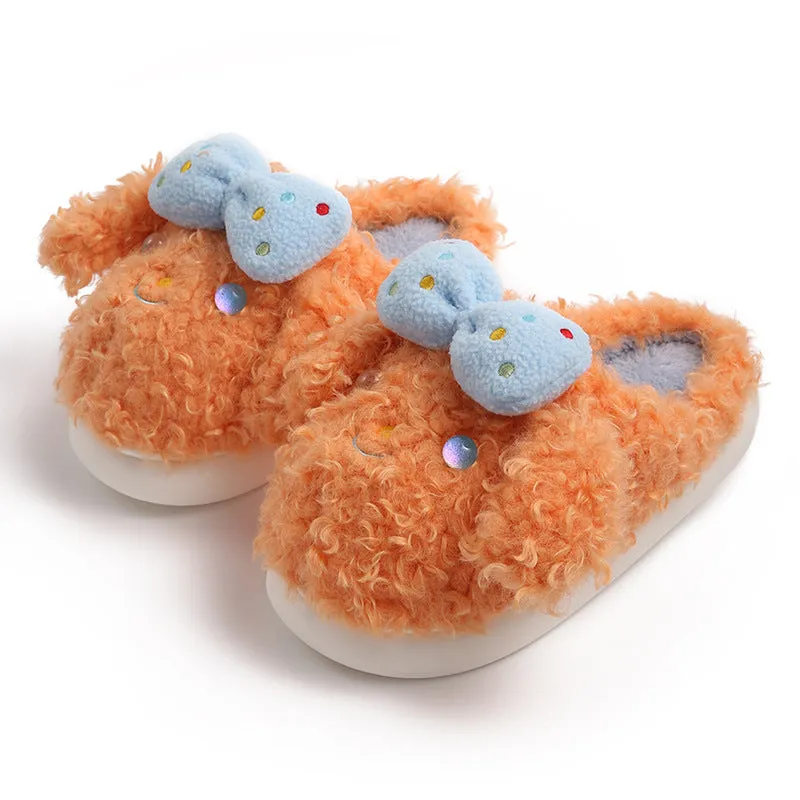 Fluffy Coral Fleece Slippers with Bows for Women