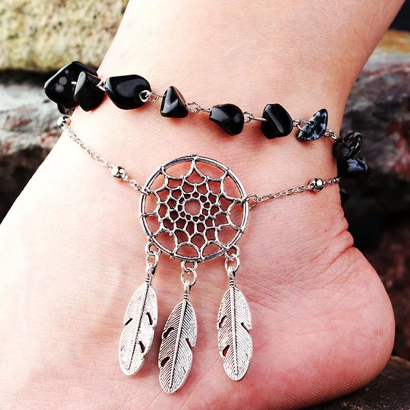 Footwear fashion irregular natural peacock turquoise openwork feather anklet