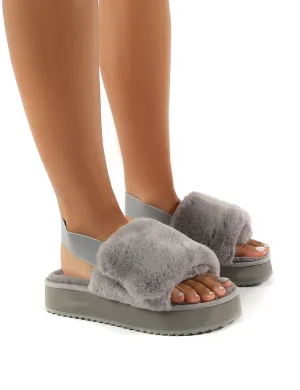 Funky Grey Platform Chunky Sole Velcro Strap Slippers