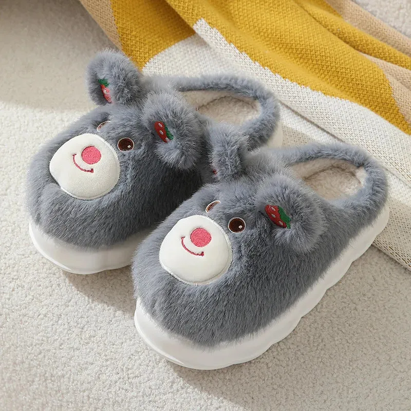 Furry Teddy Bear Slippers for Girls