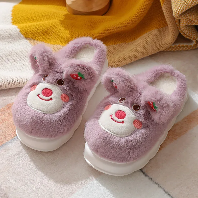 Furry Teddy Bear Slippers for Girls