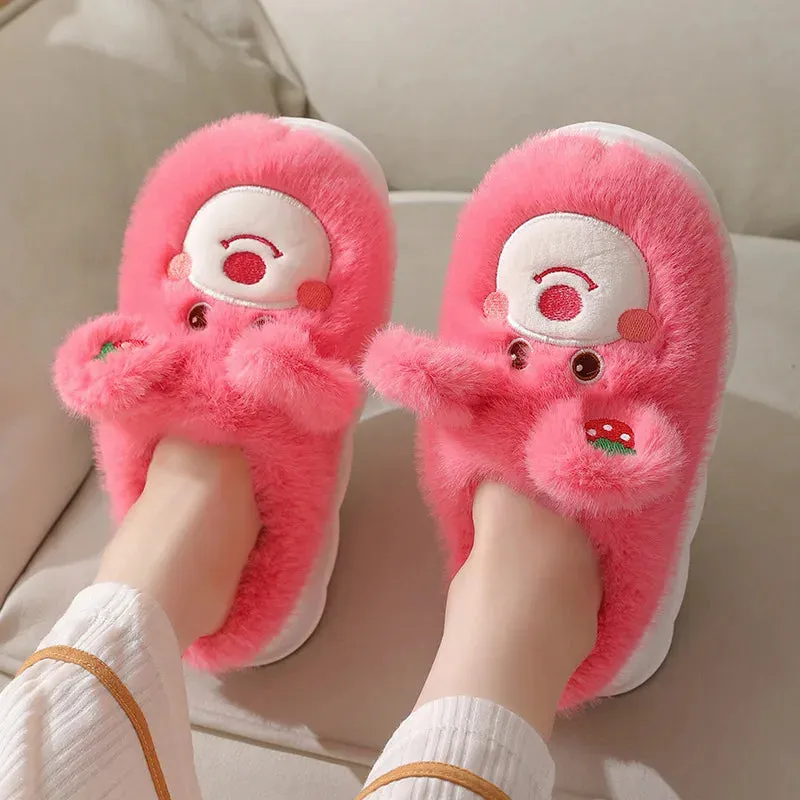 Furry Teddy Bear Slippers for Girls