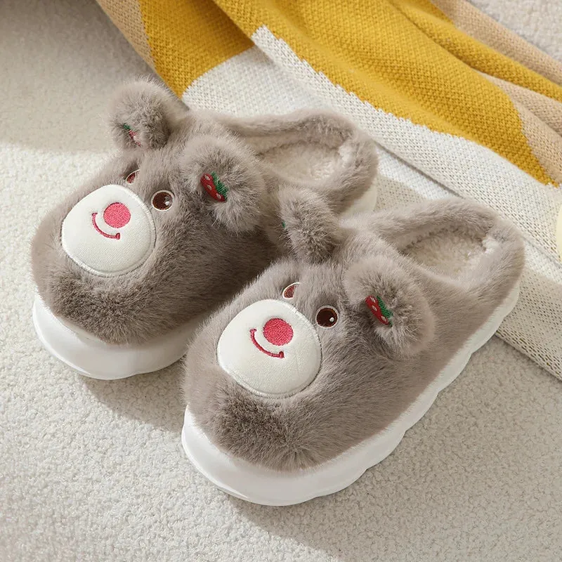 Furry Teddy Bear Slippers for Girls