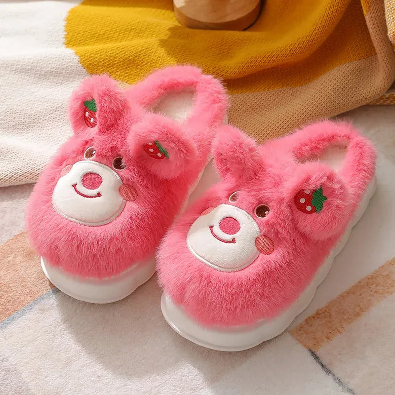 Furry Teddy Bear Slippers for Girls