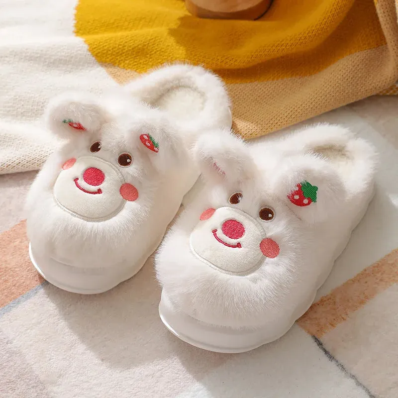 Furry Teddy Bear Slippers for Girls