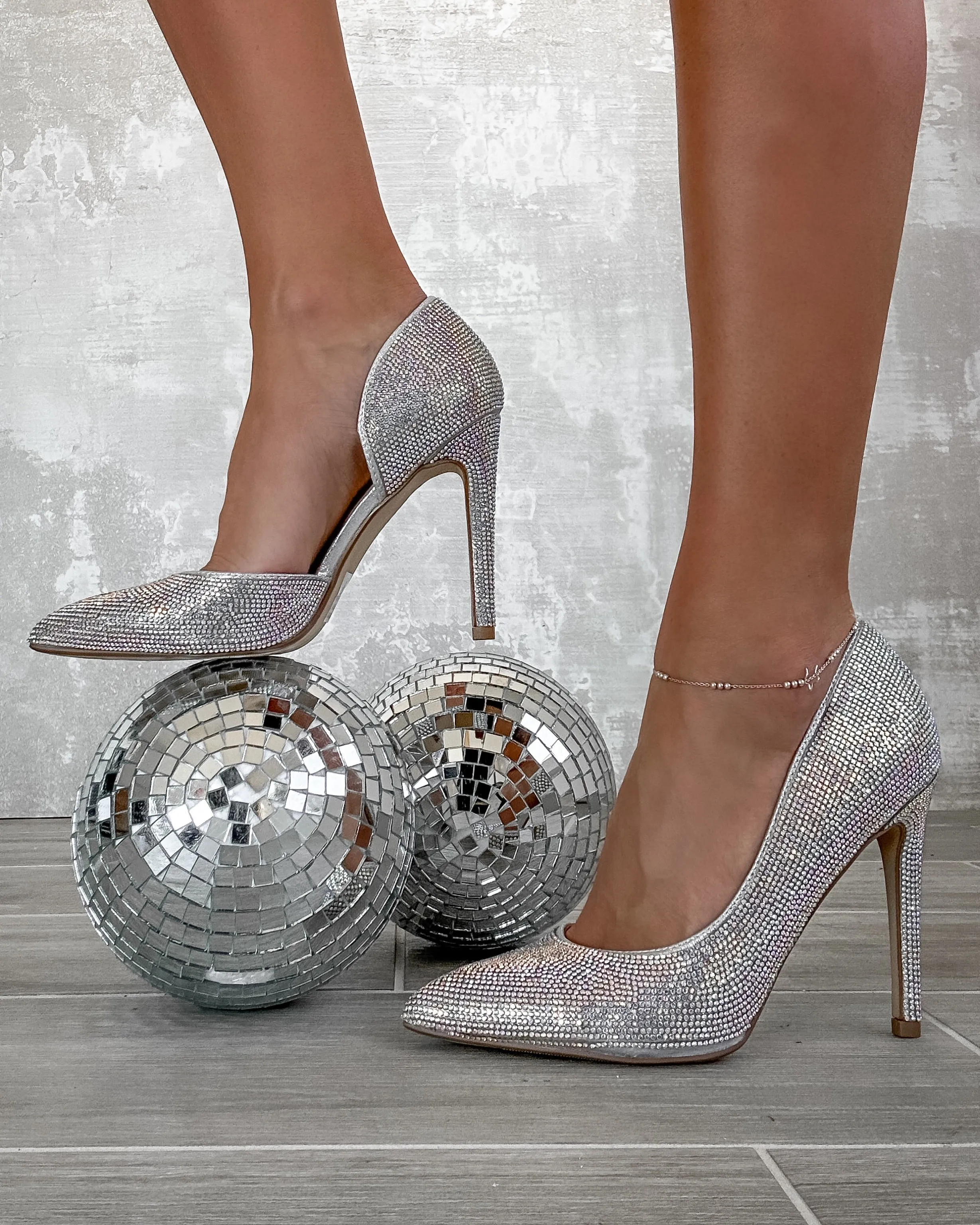 Gianna Rhinestone Shimmer Heels - Silver