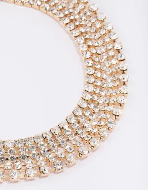 Gold Cup Chain Diamante Statement Necklace