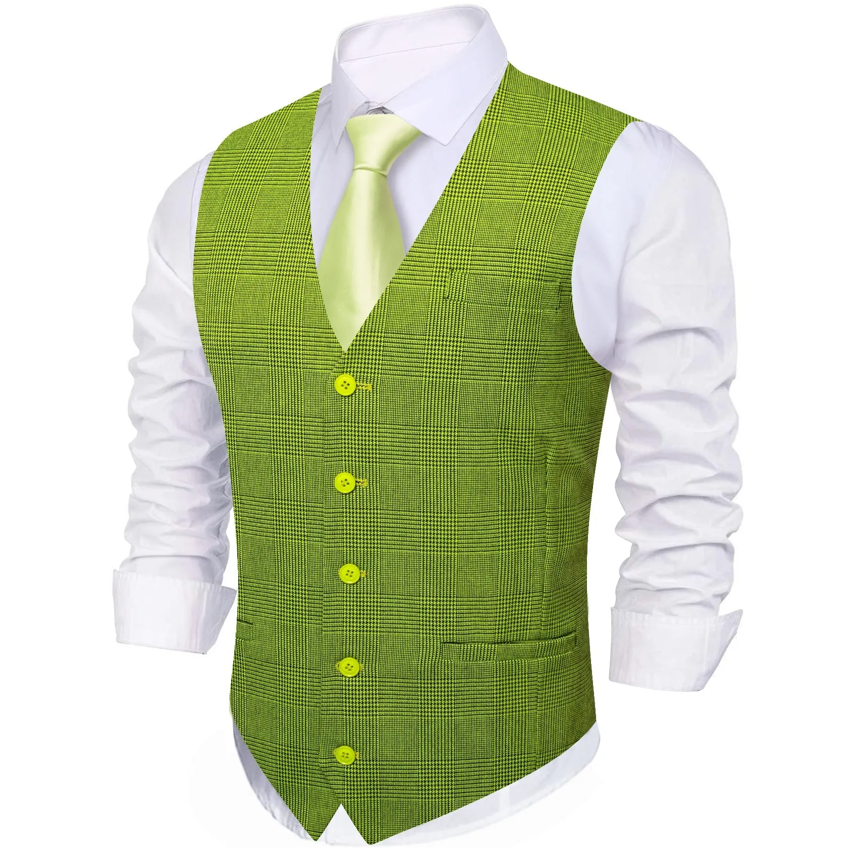 Grass Green Solid Jacquard Men's Single Vest