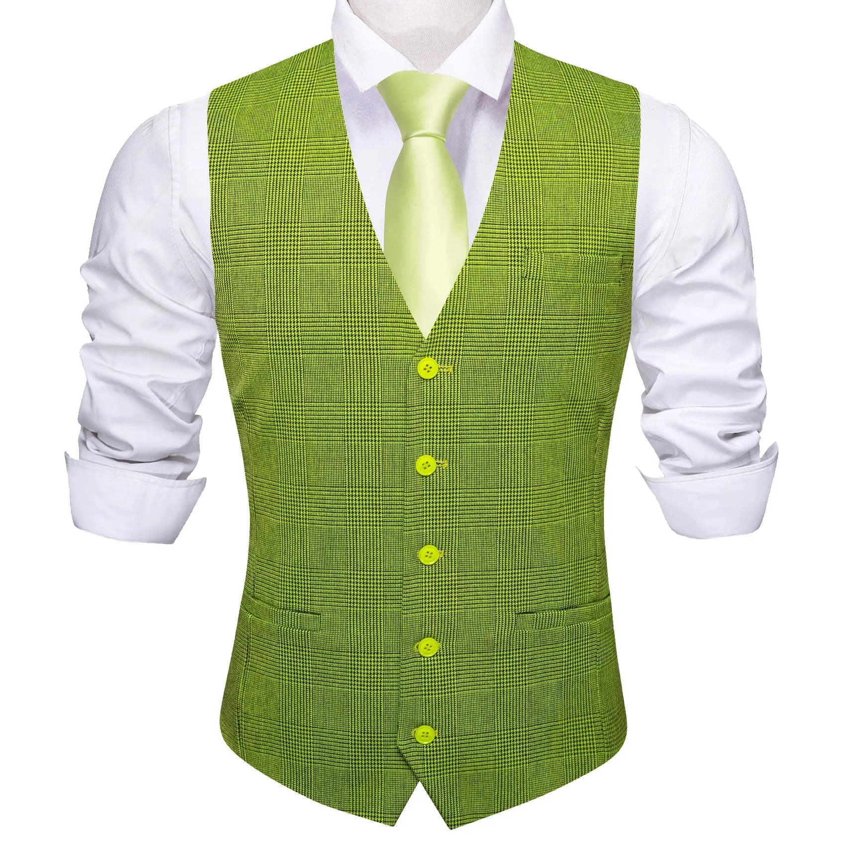 Grass Green Solid Jacquard Men's Single Vest