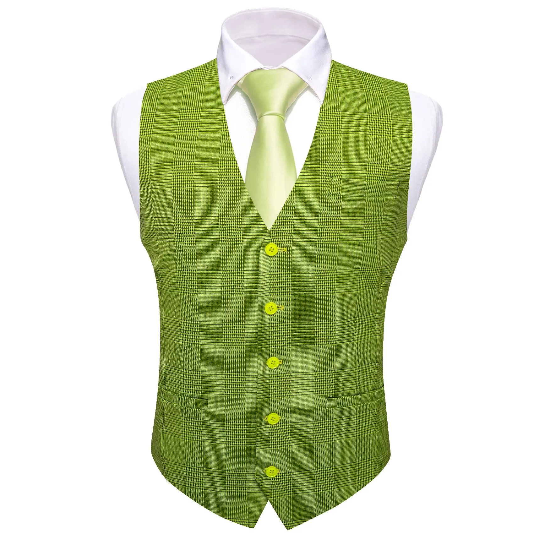 Grass Green Solid Jacquard Men's Single Vest