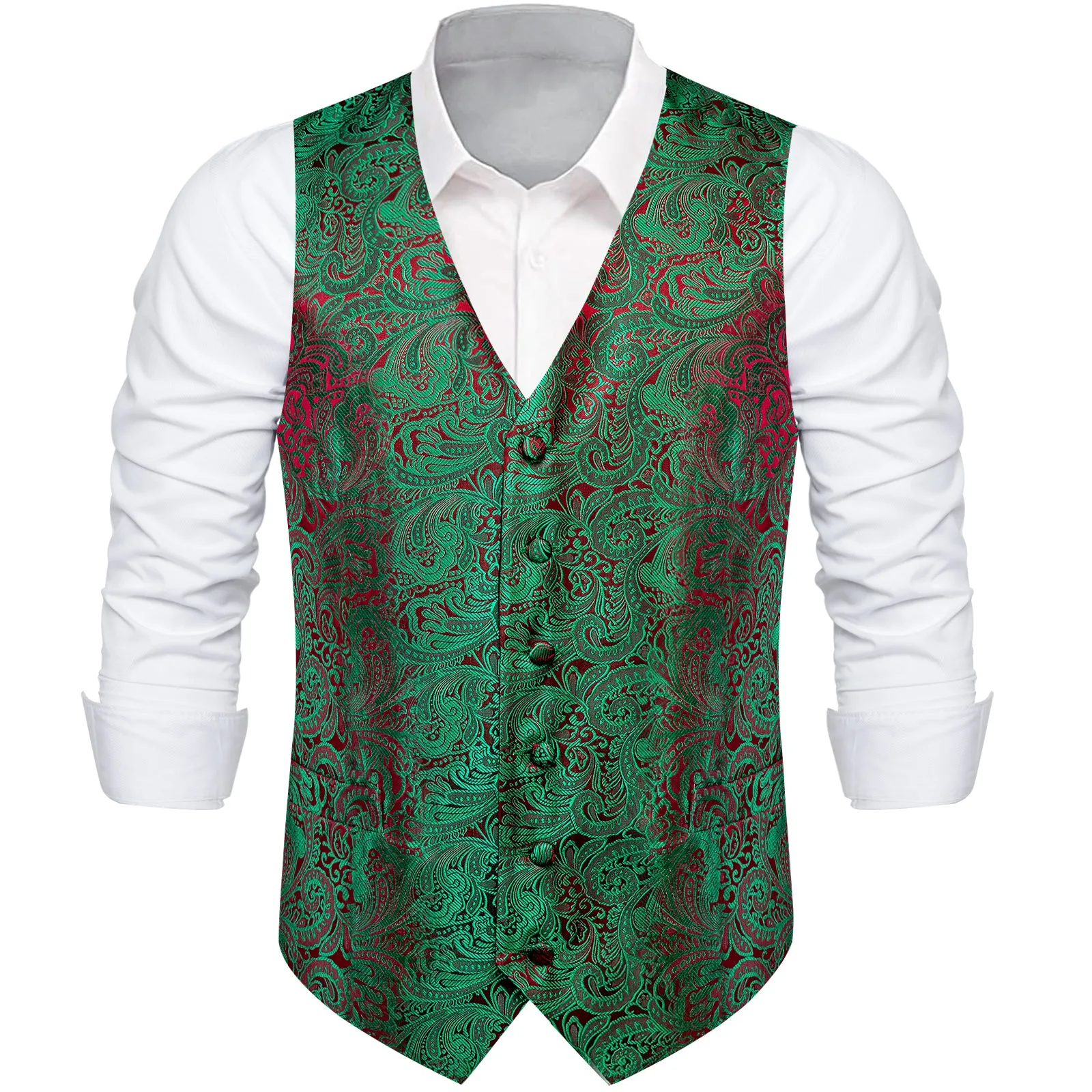 Green Red Paisley Splicing Jacquard Men's Vest