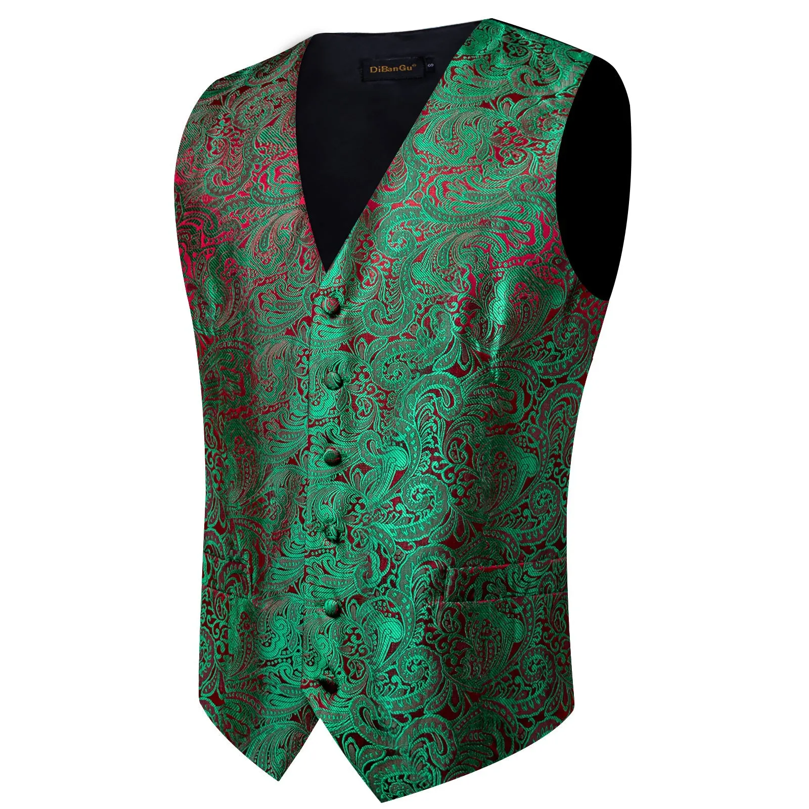 Green Red Paisley Splicing Jacquard Men's Vest