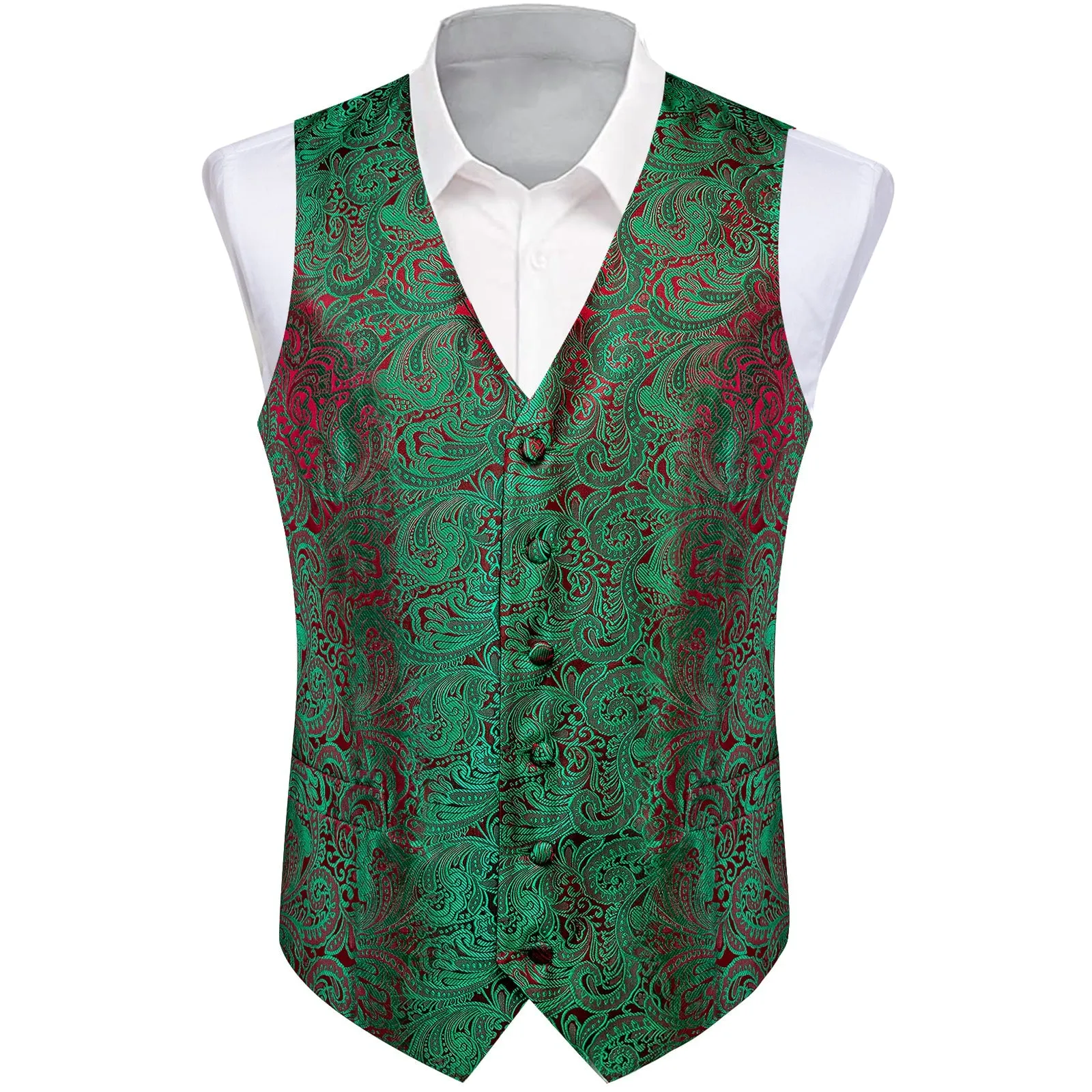 Green Red Paisley Splicing Jacquard Men's Vest