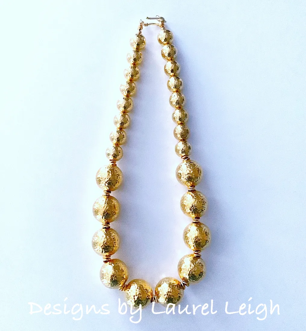 Hammered Gold Bead Statement Necklace