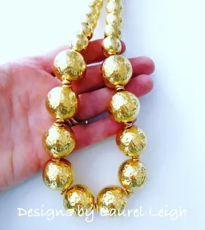 Hammered Gold Bead Statement Necklace