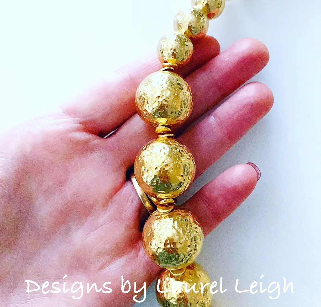 Hammered Gold Bead Statement Necklace