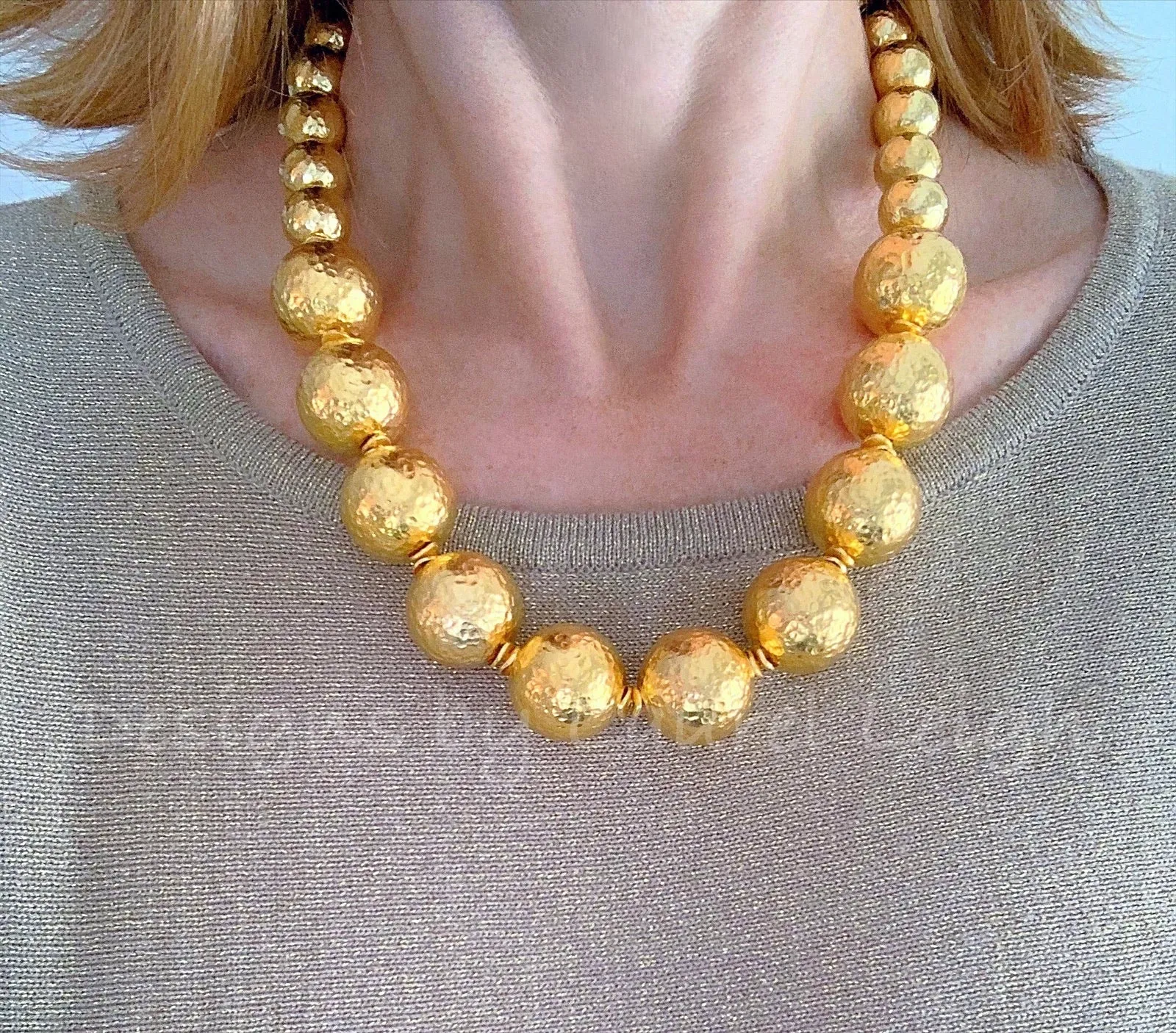 Hammered Gold Bead Statement Necklace