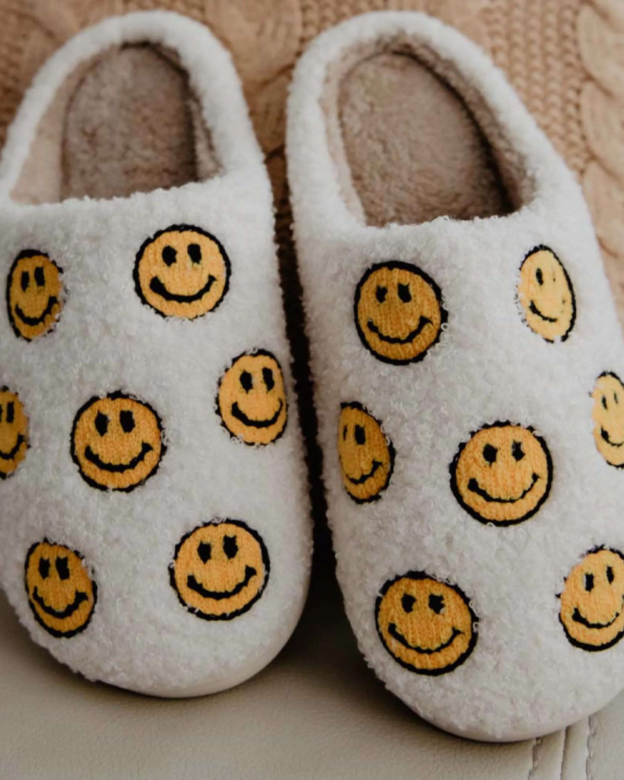 Happy Face All Over Sherpa Slippers