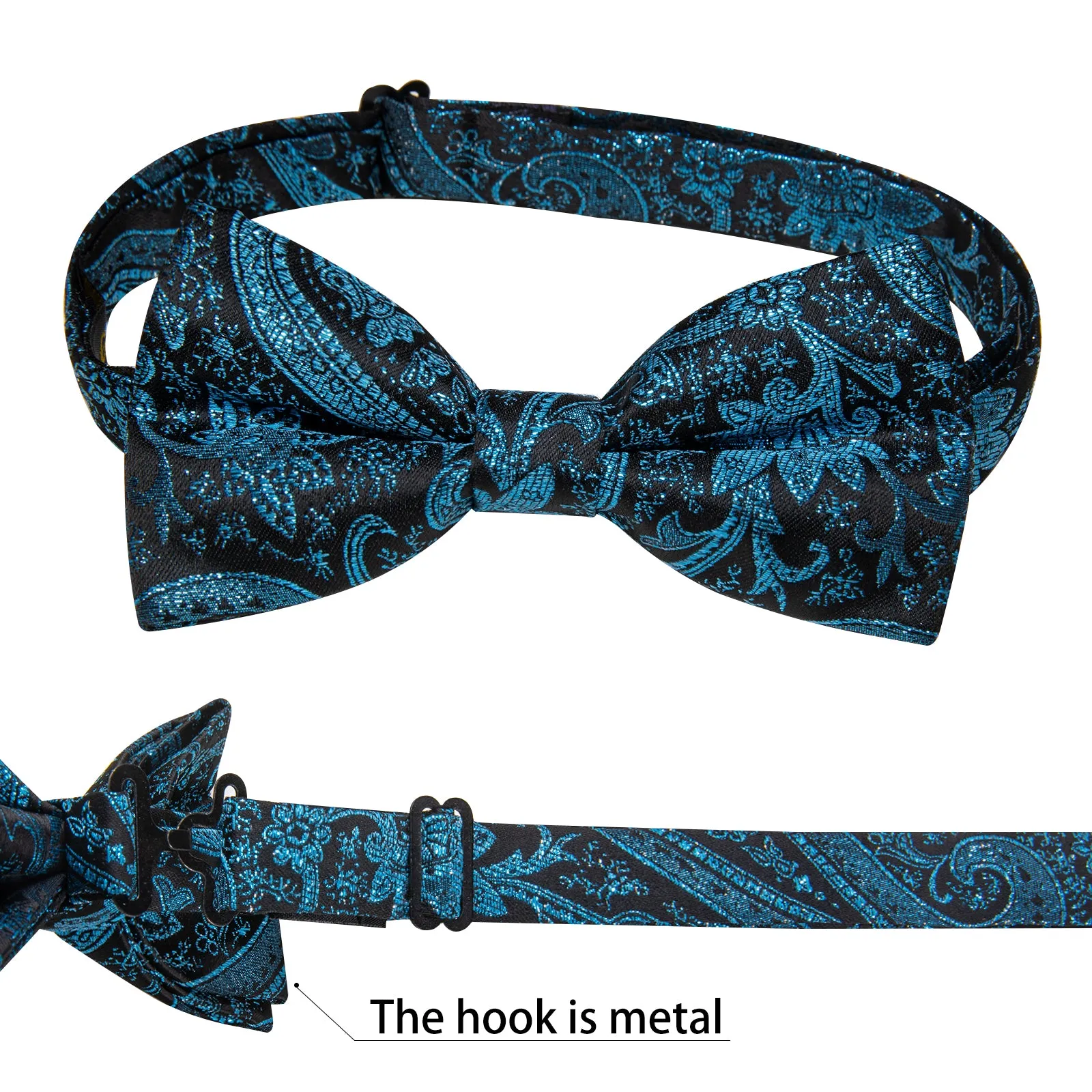 Lake Blue Paisley Jacquard Silk Men's Collar Vest Bow Tie Handkerchief Cufflinks Set