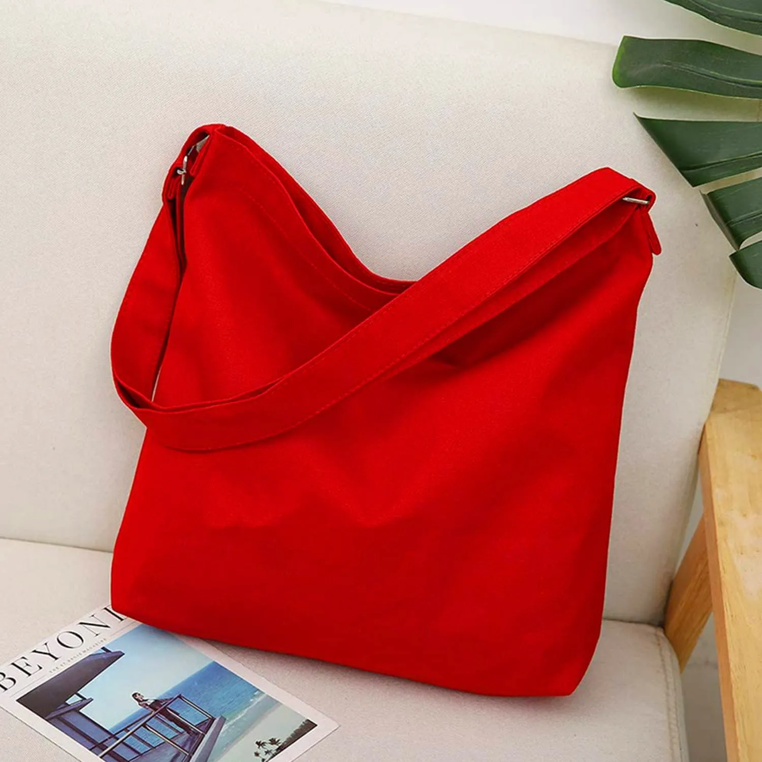 Lify Women's Retro Large Size Canvas Shoulder Bag Hobo Crossbody Handbag Casual Tote - 1 Piece (Red)