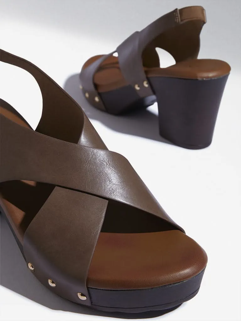 LUNA BLU Brown Criss-Cross Slingback Heel Sandals