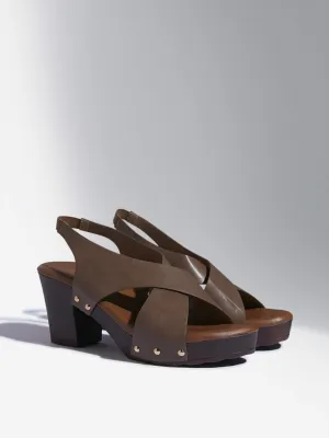 LUNA BLU Brown Criss-Cross Slingback Heel Sandals