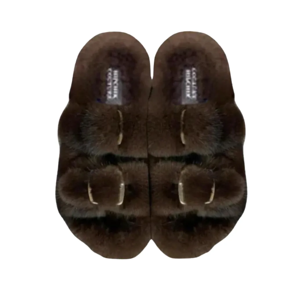 Luxe Mink Slide Sandals - Brown