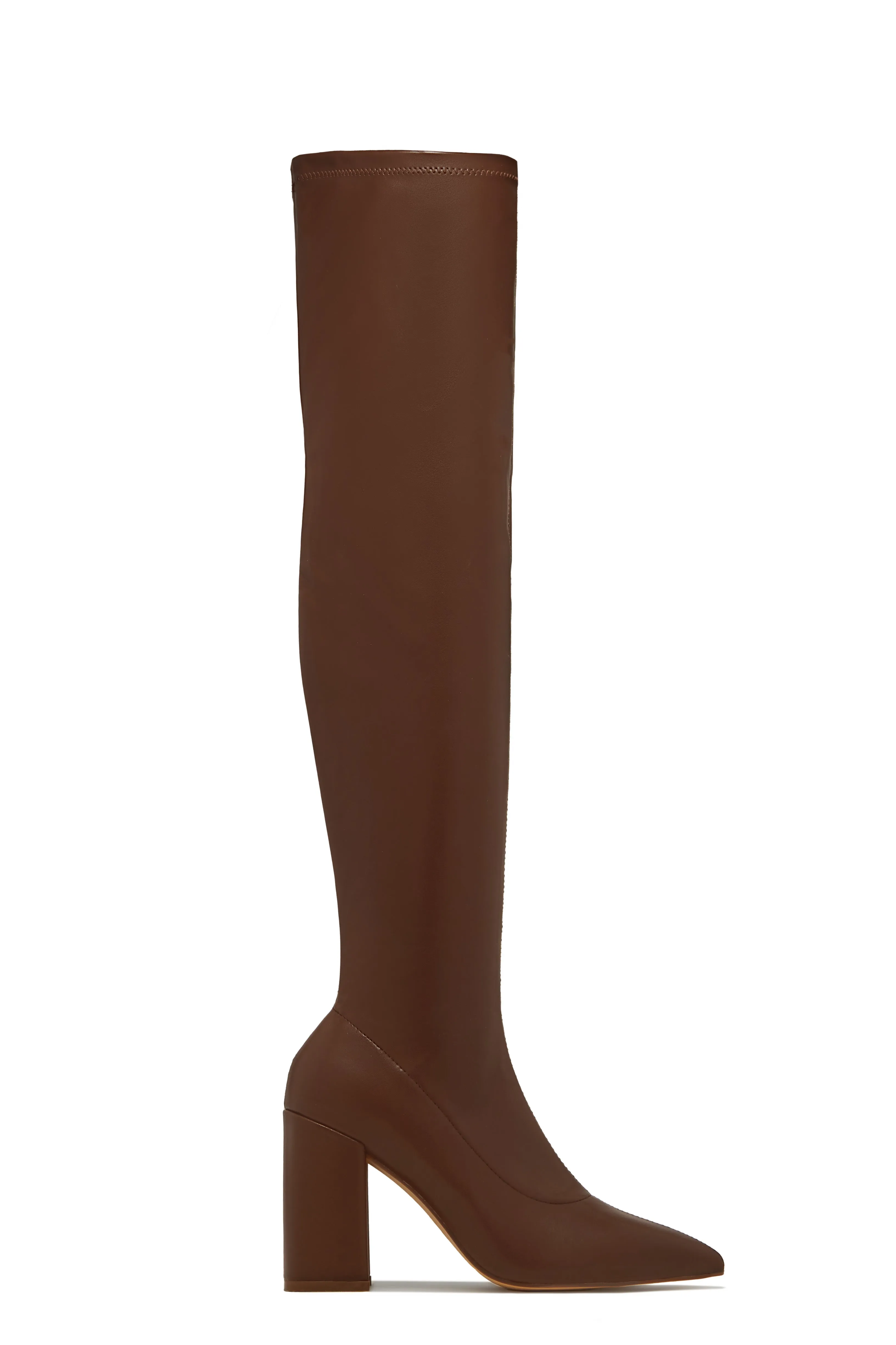 Make A Statement Block Heel Over The Knee Boots - Brown