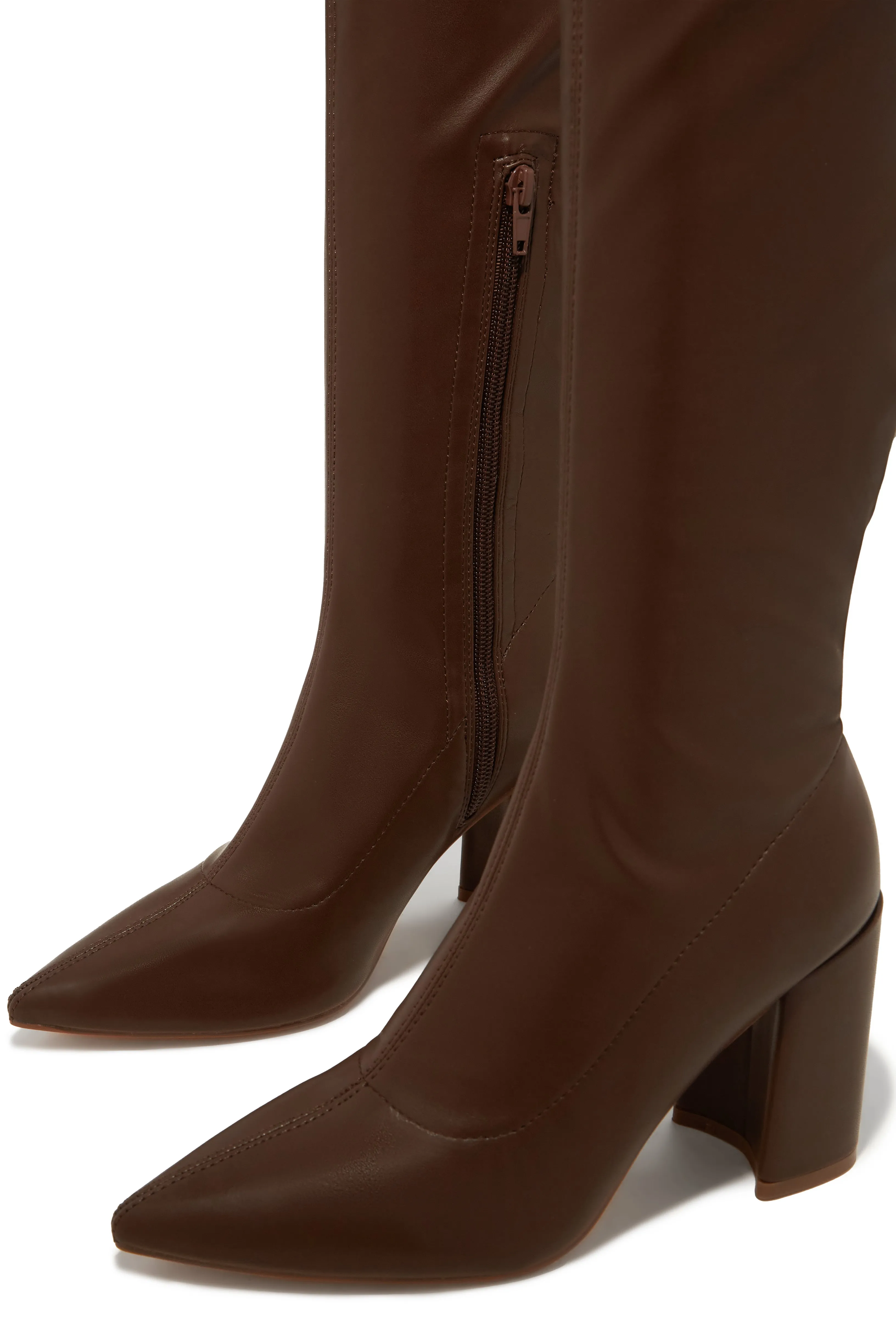 Make A Statement Block Heel Over The Knee Boots - Brown