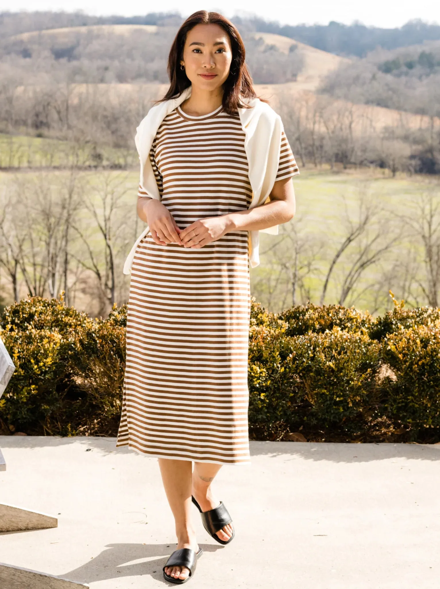 Maria Boxy Dress - Pecan Stripe