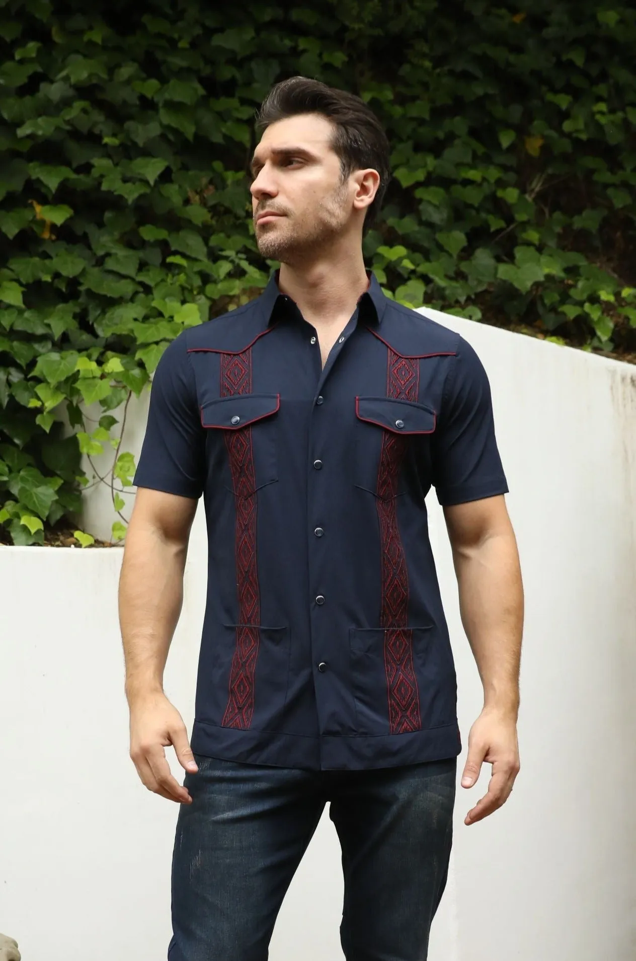 Men's Modern Navy GUAYABERA Shirt