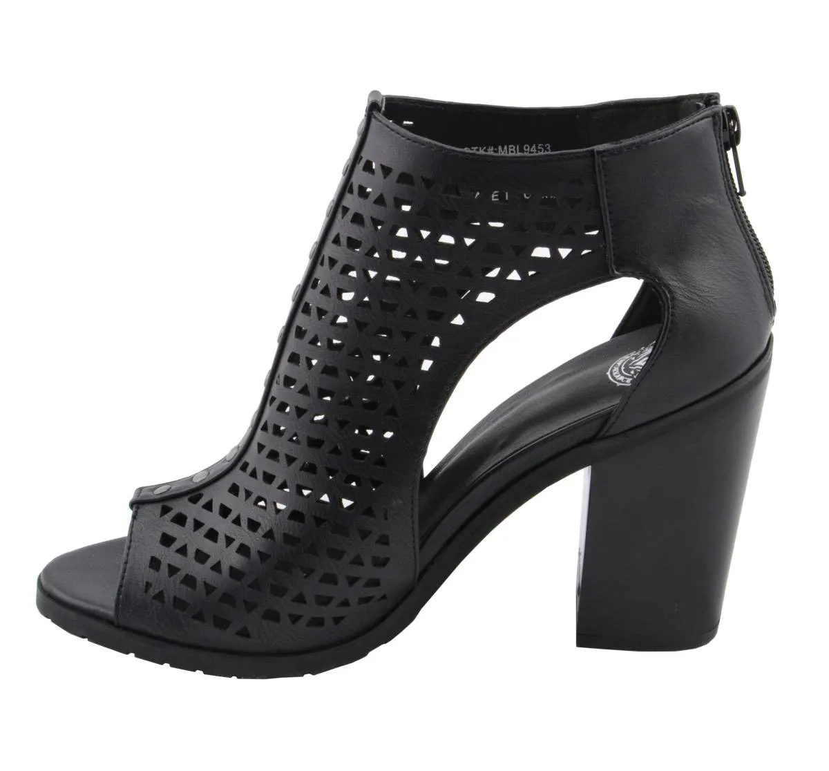 Milwaukee Leather MBL9453 Women's Black Mesh Open-Toe Platform Fashion Casual Heeled Sandals with Buckle Strap