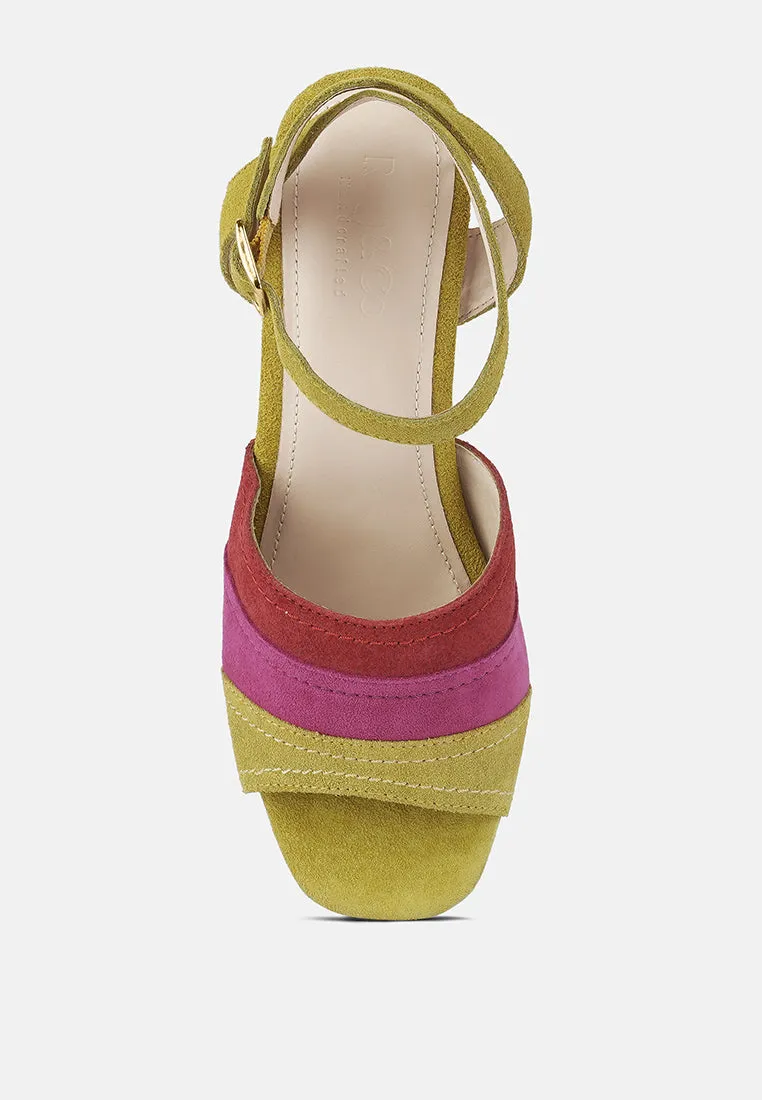 MON-BEAU Fine Suede Block Heeled Sandal in Yellow