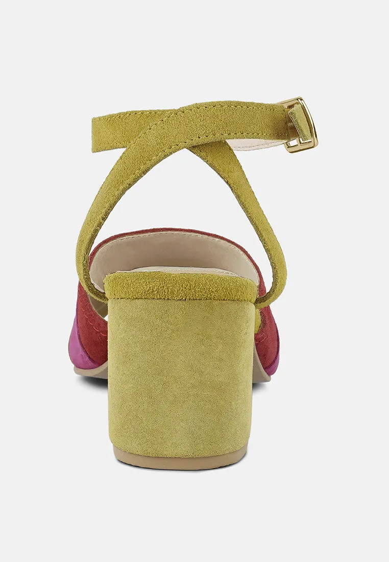 MON-BEAU Fine Suede Block Heeled Sandal in Yellow