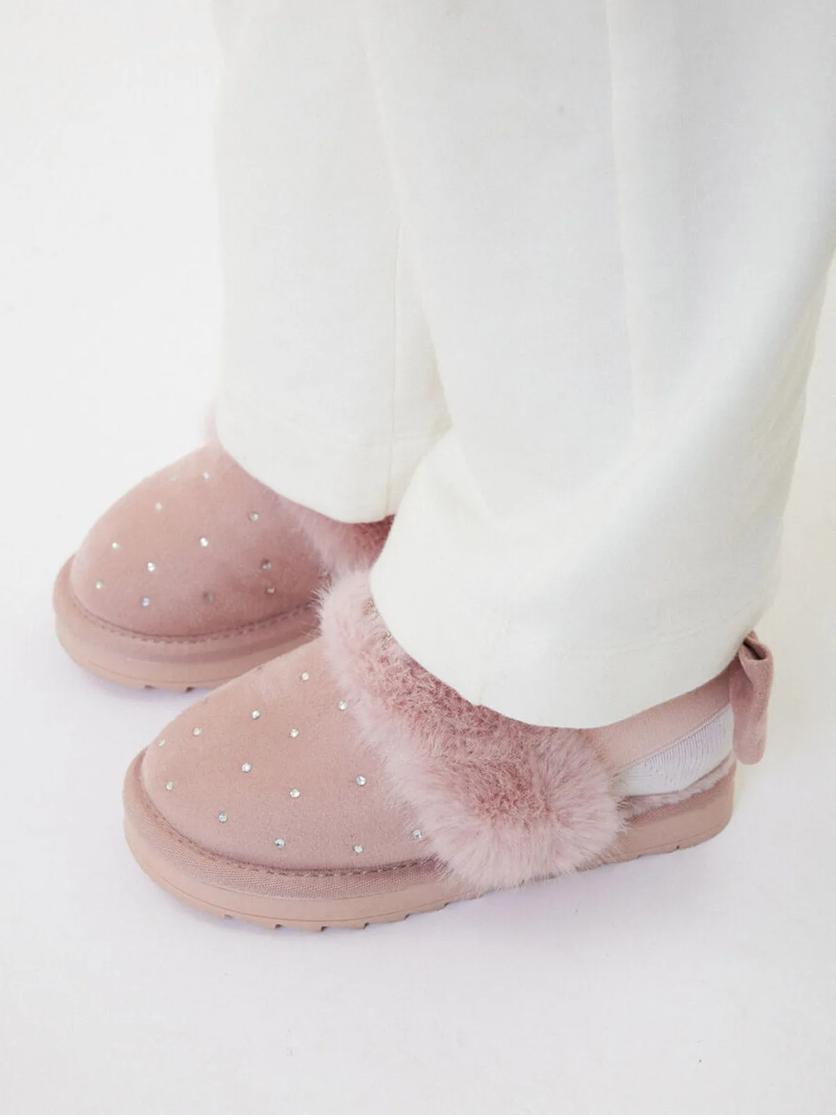 Monnalisa-Rhinestone-embellished suede slippers