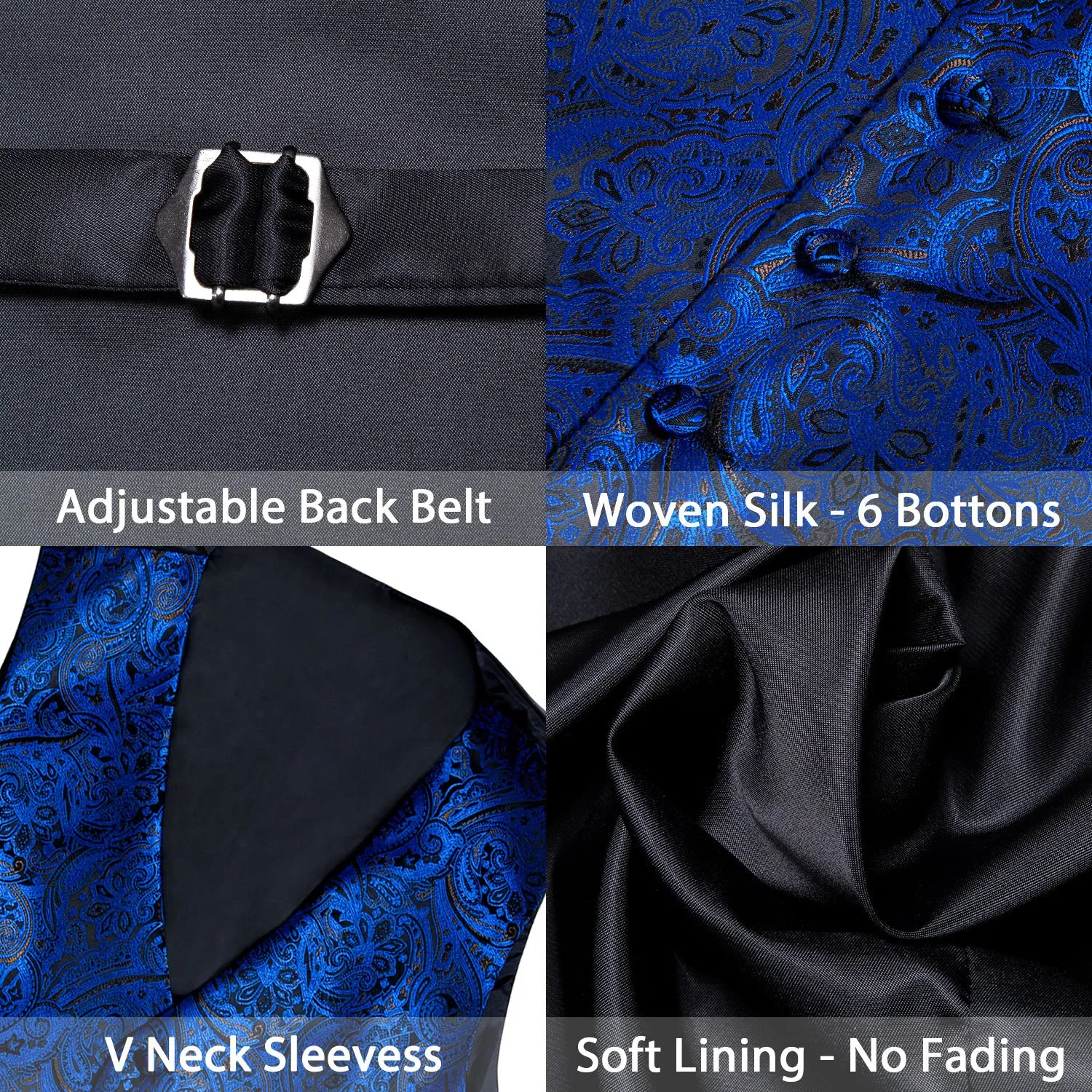 Navy Blue Paisley Men's Vest Tie Hanky Cufflinks Set Waistcoat Suit Set