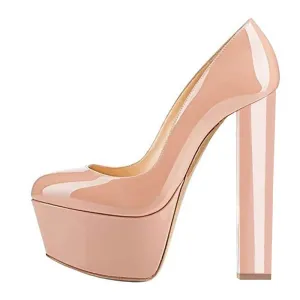 Nude Patent Leather Platform Chunky High Heels